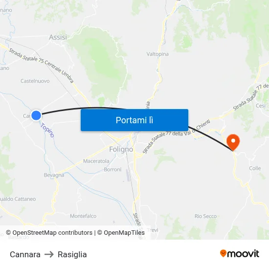 Cannara to Rasiglia map
