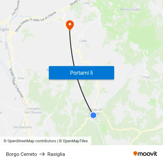 Borgo Cerreto to Rasiglia map