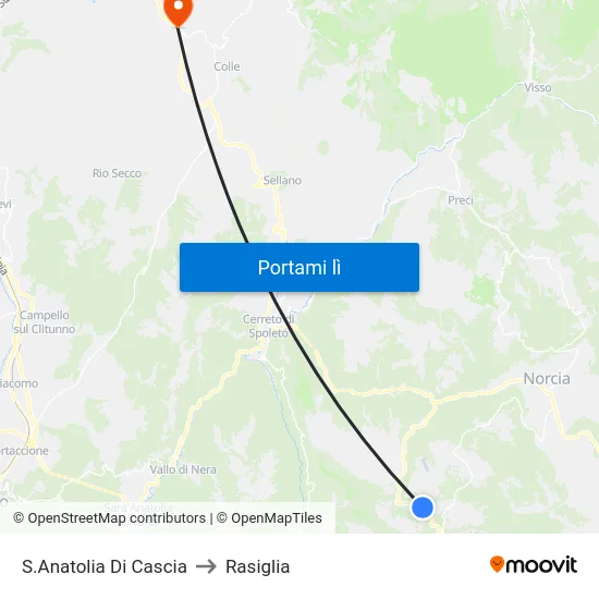 S.Anatolia Di Cascia to Rasiglia map