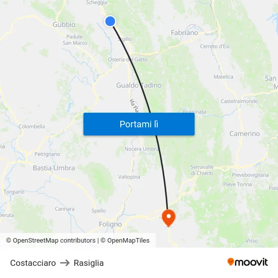Costacciaro to Rasiglia map