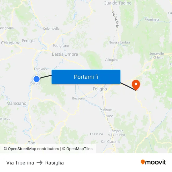 Via Tiberina to Rasiglia map