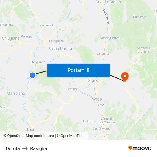 Deruta to Rasiglia map