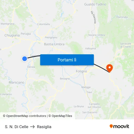 S. N. Di Celle to Rasiglia map