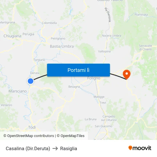 Casalina (Dir.Deruta) to Rasiglia map