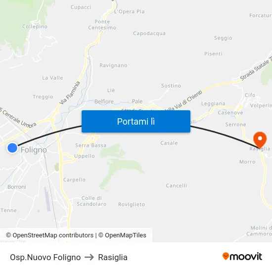 Osp.Nuovo Foligno to Rasiglia map
