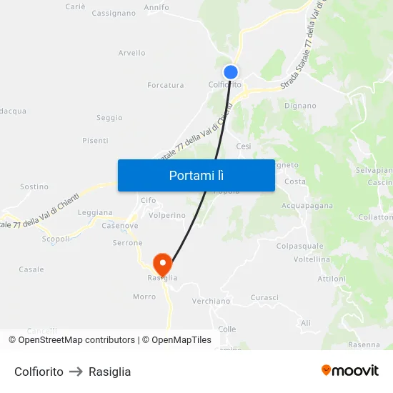 Colfiorito to Rasiglia map