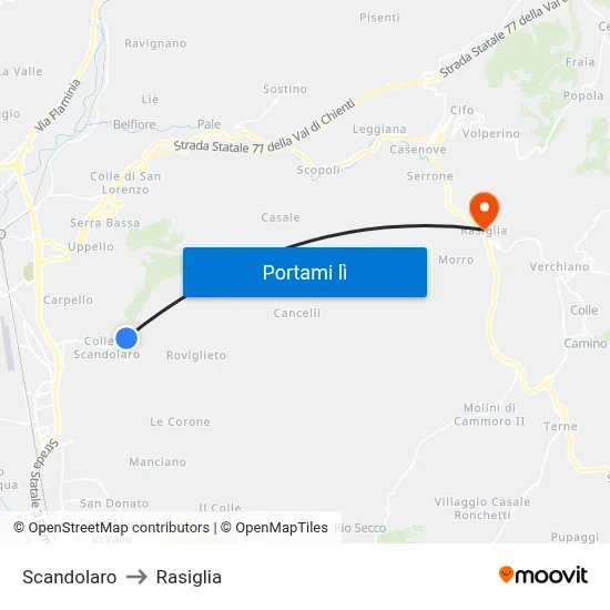 Scandolaro to Rasiglia map
