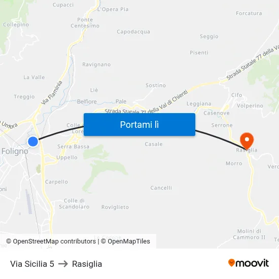 Via Sicilia 5 to Rasiglia map
