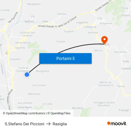S.Stefano Dei Piccioni to Rasiglia map