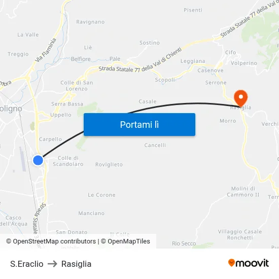 S.Eraclio to Rasiglia map