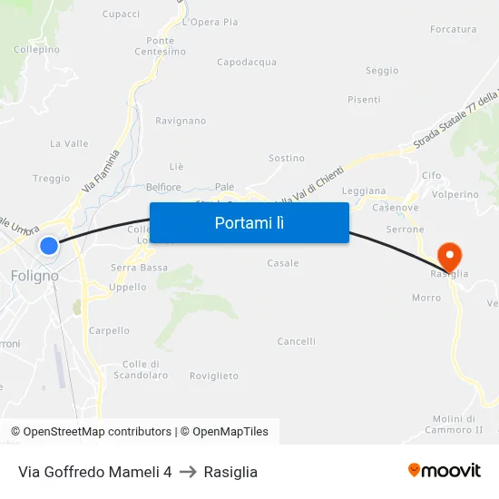 Via Goffredo Mameli 4 to Rasiglia map