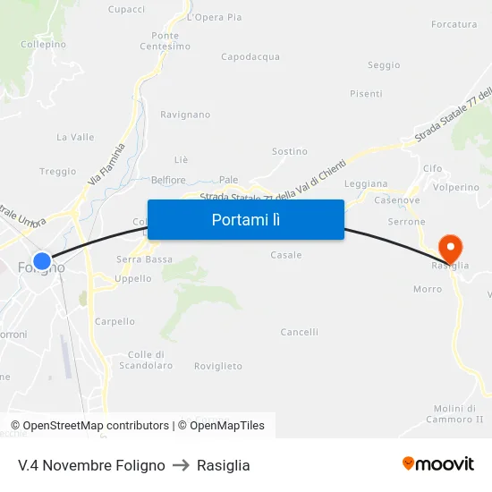 V.4 Novembre Foligno to Rasiglia map