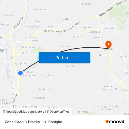 Zona Peep S.Eraclio to Rasiglia map