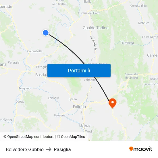 Belvedere Gubbio to Rasiglia map