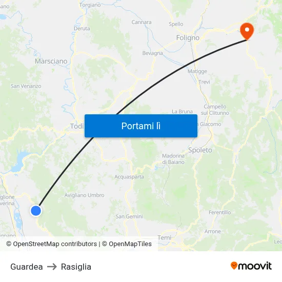 Guardea to Rasiglia map