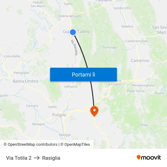 Via Totila 2 to Rasiglia map