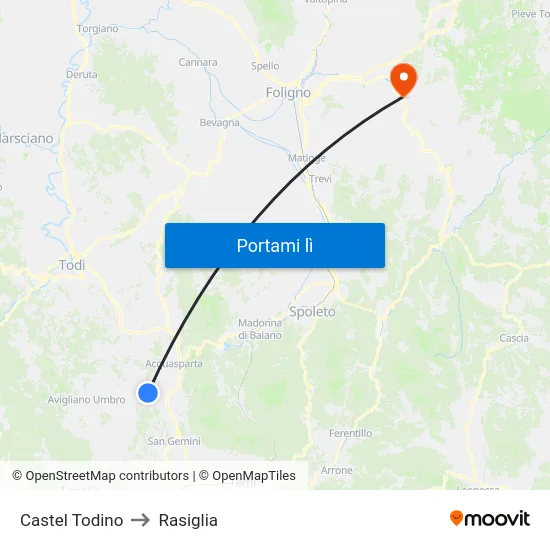 Castel Todino to Rasiglia map