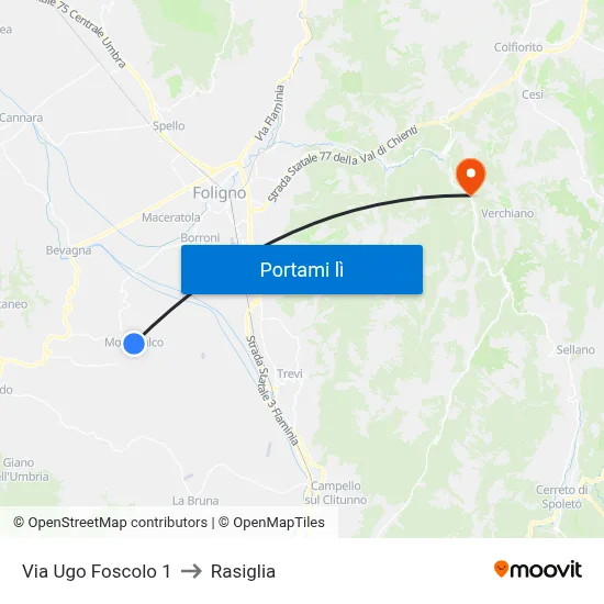 Via Ugo Foscolo 1 to Rasiglia map