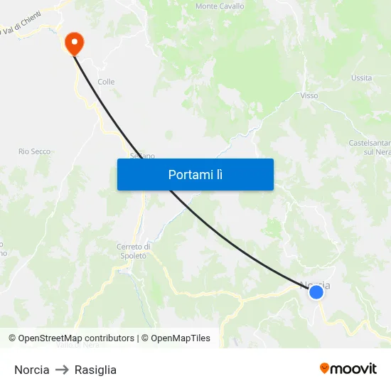 Norcia to Rasiglia map
