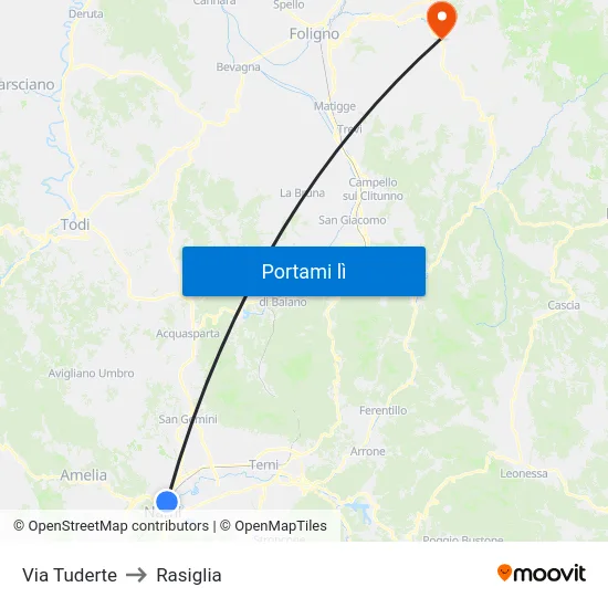 Via Tuderte to Rasiglia map