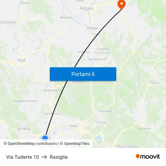Via Tuderte 10 to Rasiglia map