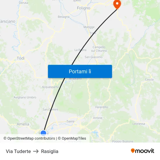 Via Tuderte to Rasiglia map
