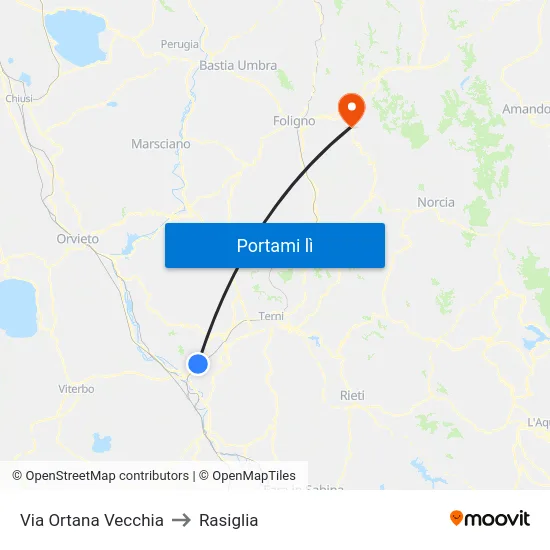 Via Ortana Vecchia to Rasiglia map