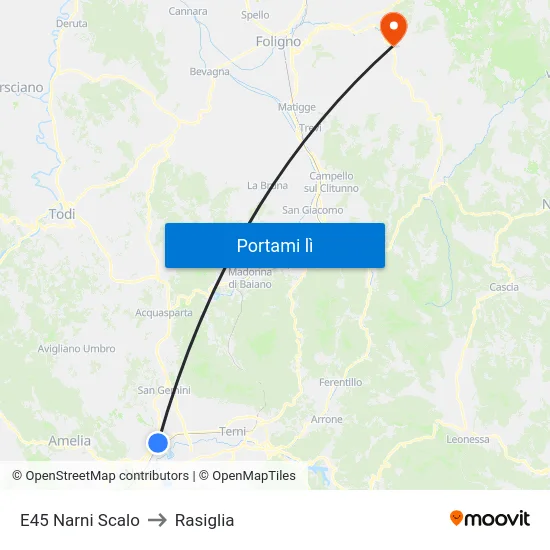 E45 Narni Scalo to Rasiglia map