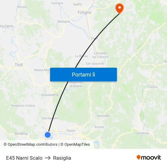 E45 Narni Scalo to Rasiglia map