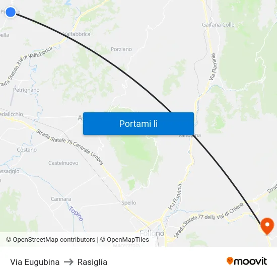 Via Eugubina to Rasiglia map