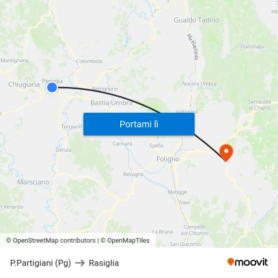 P.Partigiani (Pg) to Rasiglia map