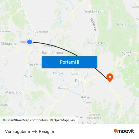 Via Eugubina to Rasiglia map