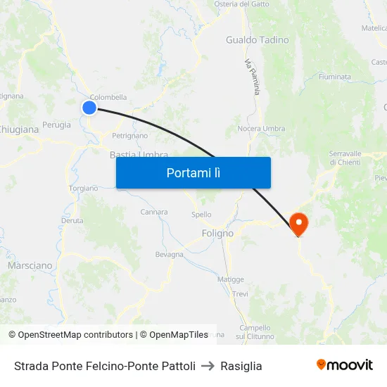 Strada Ponte Felcino-Ponte Pattoli to Rasiglia map
