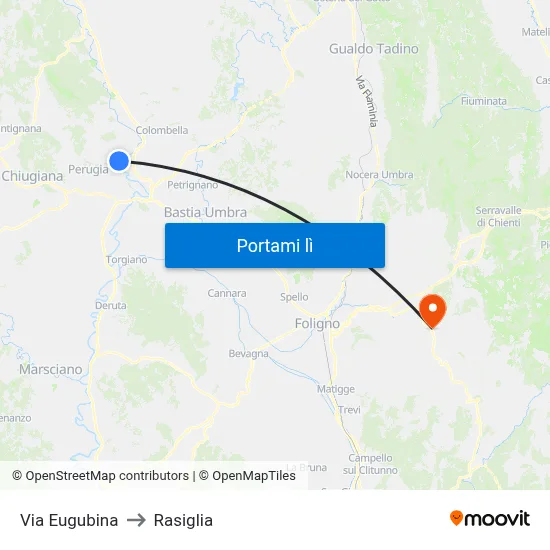 Via Eugubina to Rasiglia map