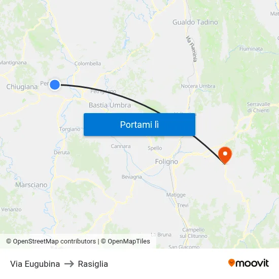 Via Eugubina to Rasiglia map