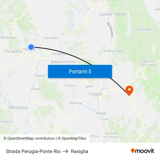 Strada Perugia-Ponte Rio to Rasiglia map
