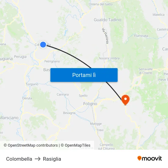 Colombella to Rasiglia map
