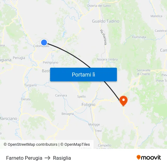 Farneto Perugia to Rasiglia map