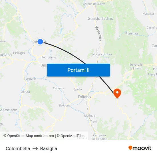 Colombella to Rasiglia map