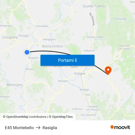 E45 Montebello to Rasiglia map