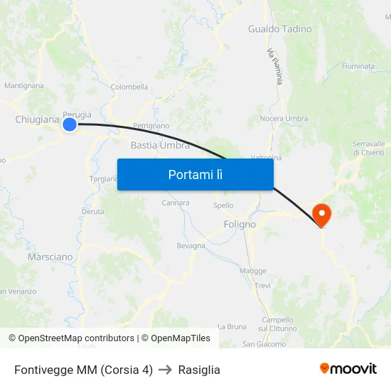 Fontivegge M​M (Corsia 4) to Rasiglia map