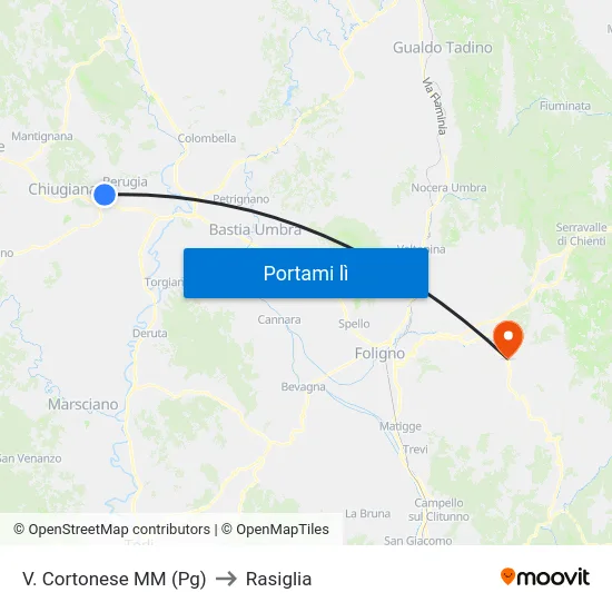 V. Cortonese M​M (Pg) to Rasiglia map