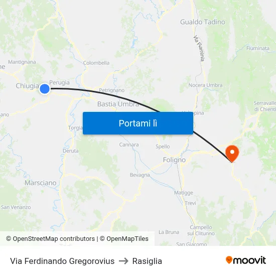 Via Ferdinando Gregorovius to Rasiglia map