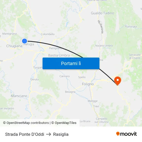 Strada Ponte D'Oddi to Rasiglia map