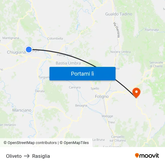 Oliveto to Rasiglia map