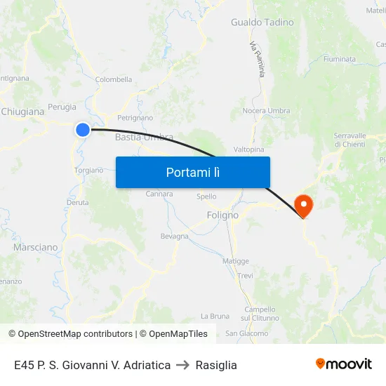 E45 P. S. Giovanni V. Adriatica to Rasiglia map