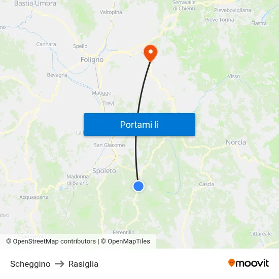 Scheggino to Rasiglia map