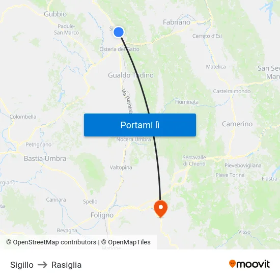 Sigillo to Rasiglia map