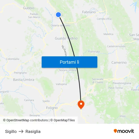 Sigillo to Rasiglia map