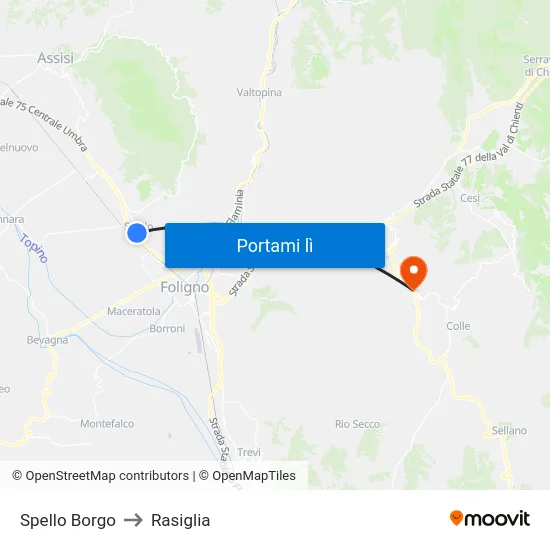 Spello Borgo to Rasiglia map